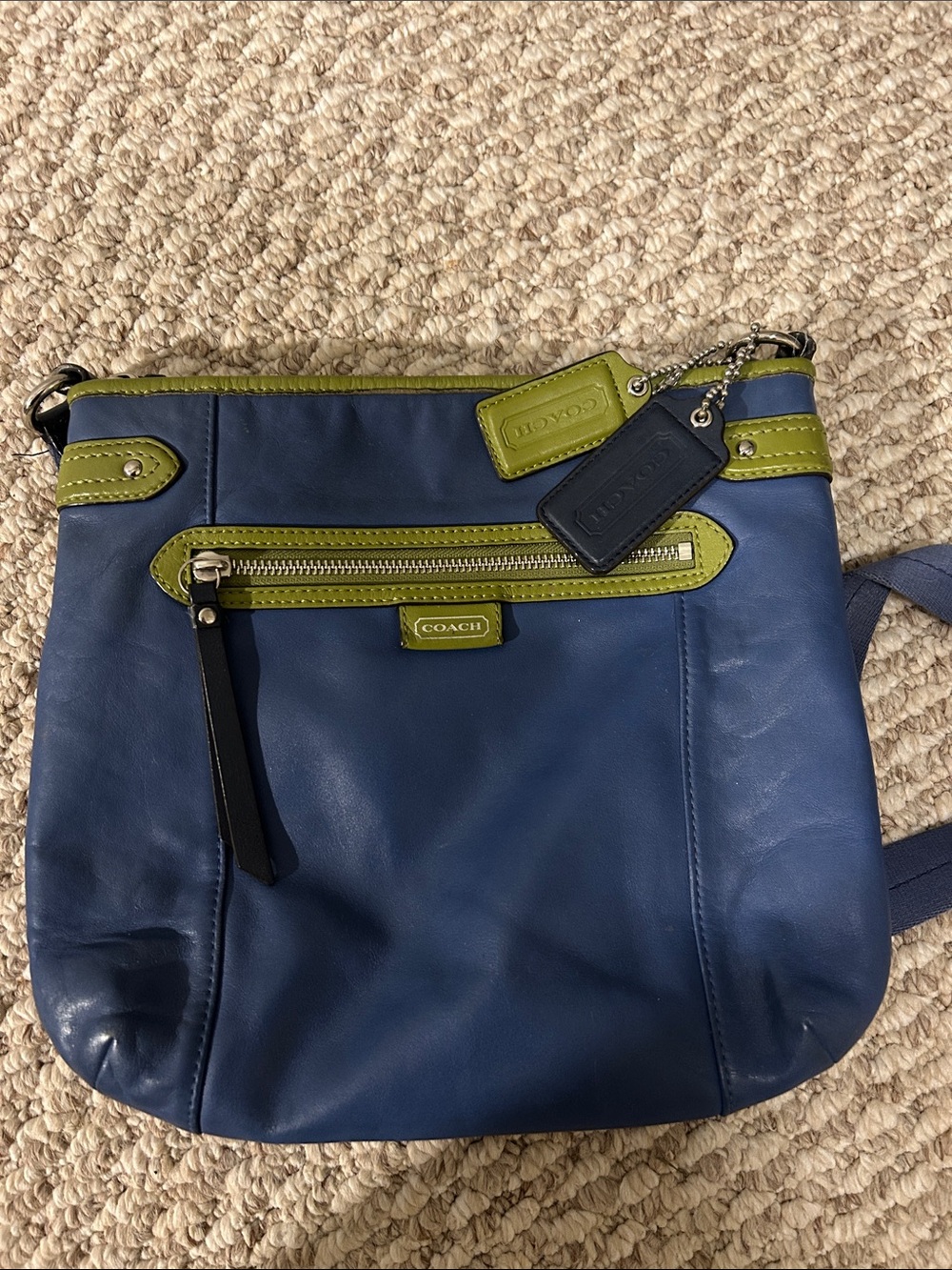 Coach Blue Leather Crossbody with Olive Trim